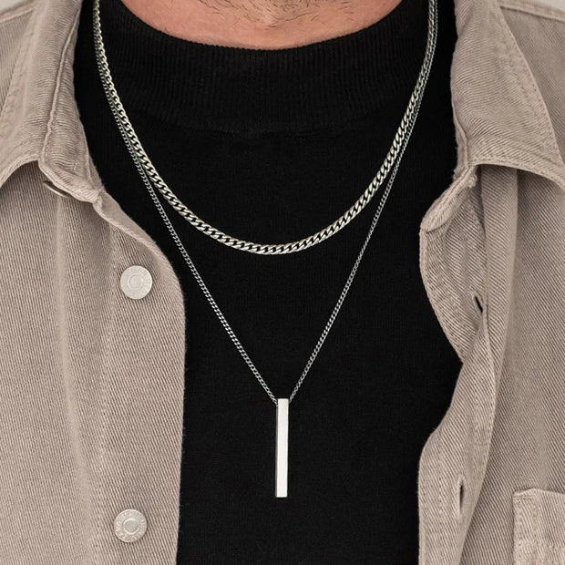 Vertical Bar Necklace for Men, Layered