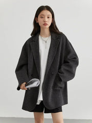 Women's Woolen Coats | Loose Casual Double Breasted Retro Jacket