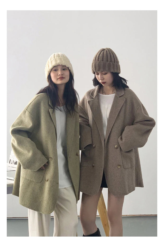 Women's Woolen Coats | Loose Casual Double Breasted Retro Jacket