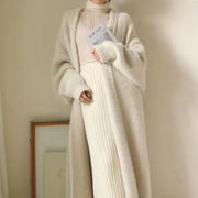 white Long Cardigan for women 2024 winter clothes Knitted fluffy long sleeve Cashmere sweater coat clotkorean style warm vintage