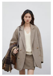 Women's Woolen Coats | Loose Casual Double Breasted Retro Jacket