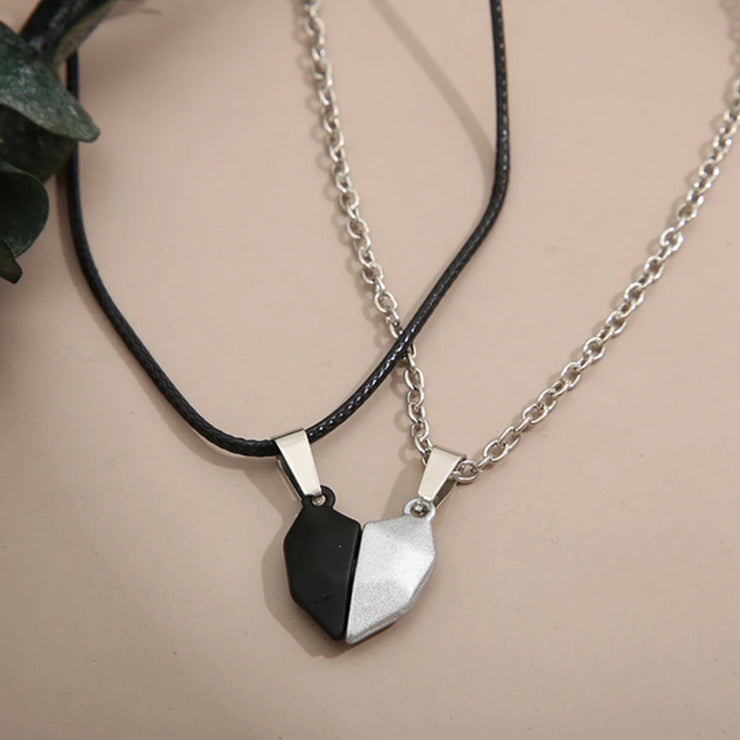 Magnetic Couple Heart Necklace, Gothic