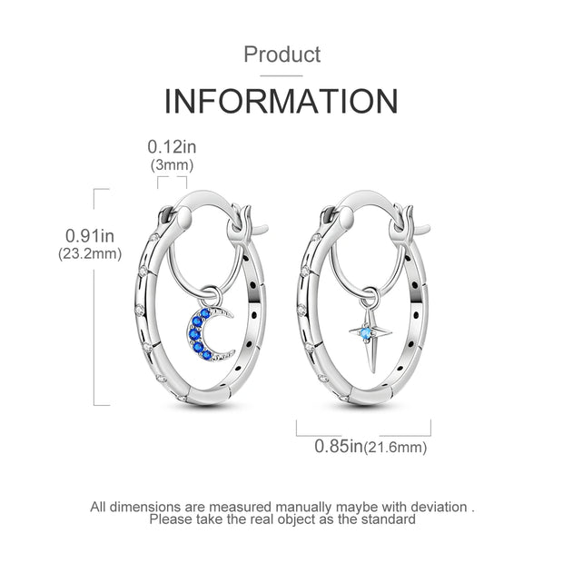 925 Silver Star Moon Drop Earrings