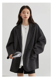 Women's Woolen Coats | Loose Casual Double Breasted Retro Jacket