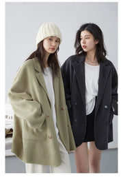 Women's Woolen Coats | Loose Casual Double Breasted Retro Jacket