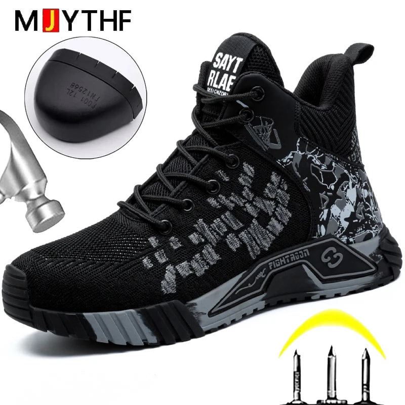 High Top Safety Shoes For Men's Work Safety Boots Anti Impact And Anti Puncture Work Sports Shoes, Not Wasily Damaged Work Boots