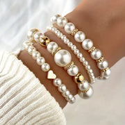 Elegant White Faux Pearl Beaded Bracelet Set