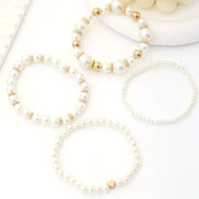 Elegant White Faux Pearl Beaded Bracelet Set