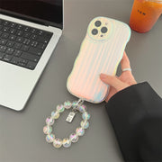 Laser Wave Silicone Phone Case Gradient Laser Stripes Bracelet Case For IPhone 14 13 12 11 Pro Max Plus Bead Chain