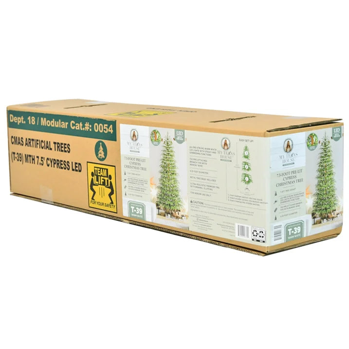 7.5' Pre-Lit Green Cypress Artificial Christmas Tree with 500 Warm White Twinkle LED Lights, by My Texas House