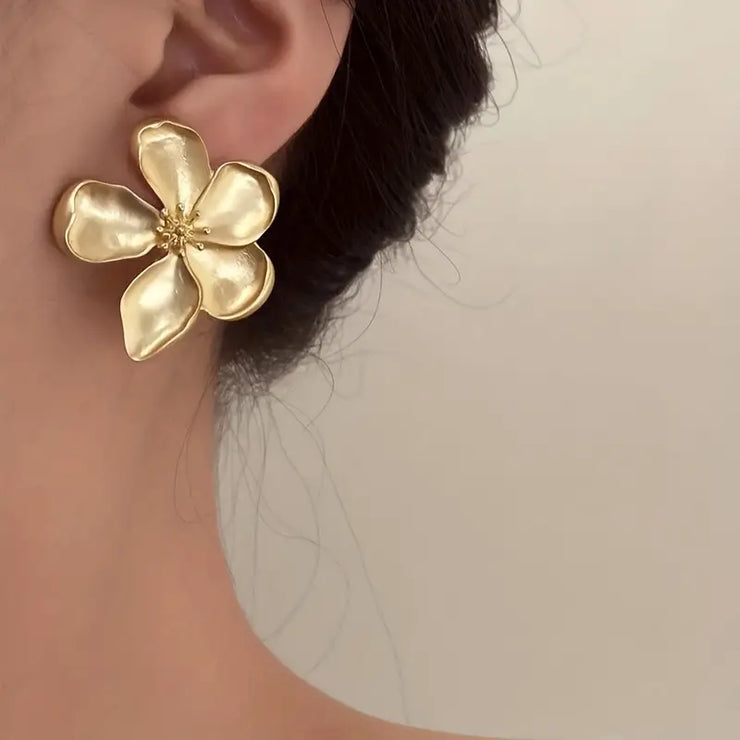 French-Style Golden Flower Earrings