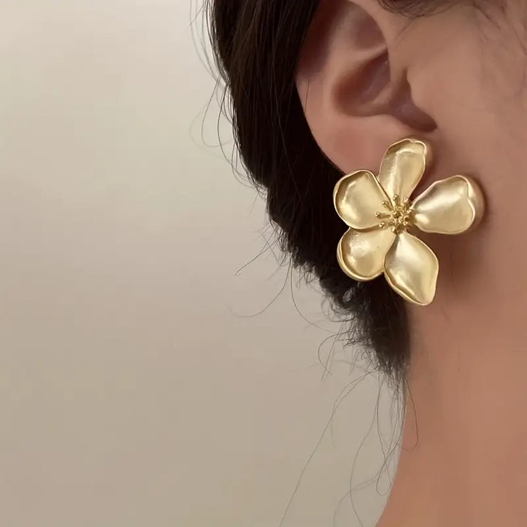 French-Style Golden Flower Earrings