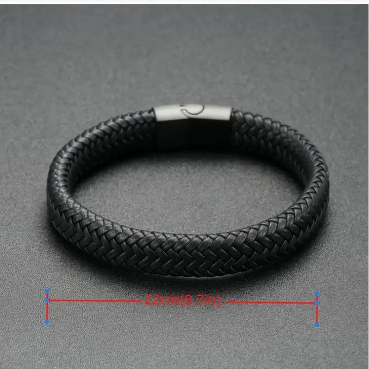 Men’s Black Woven Faux Leather Bracelet