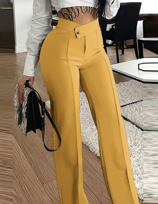 Women's Slim Straight-Leg Pants – Solid Color