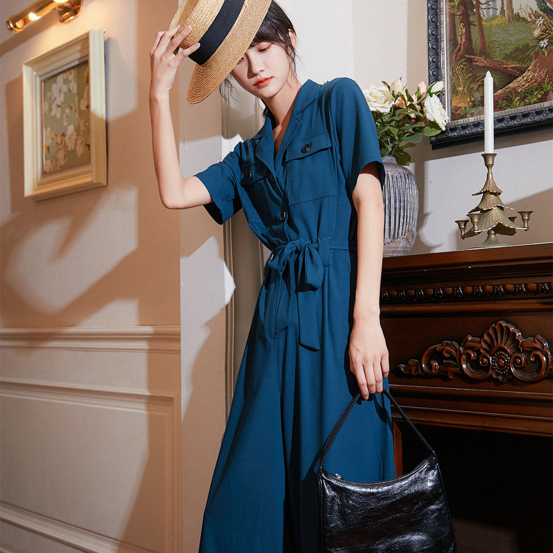 Women's high waist slim nine-point jumpsuit