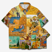 Starry Sky Wheat Field Stitching Art Short-sleeved Shirt