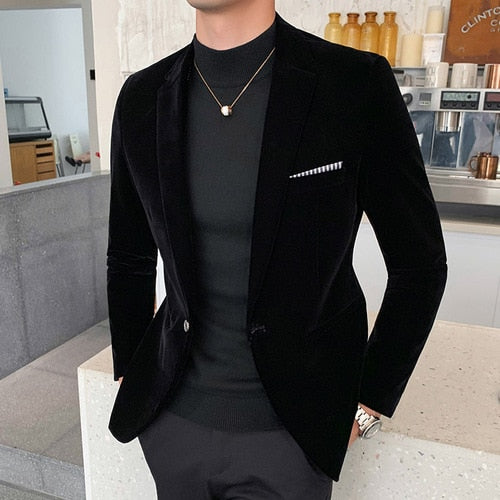 Gold Velvet Blazer | High-Quality Slim Fit Suit Jacket