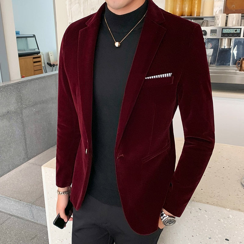 Gold Velvet Blazer | High-Quality Slim Fit Suit Jacket