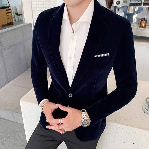 Gold Velvet Blazer | High-Quality Slim Fit Suit Jacket